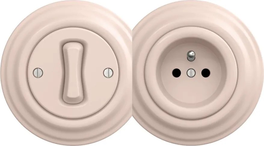 Kliklap - Retro włącznik jednobiegunowy nr 1 i gniazdo 230V z ramką pudrowy róż