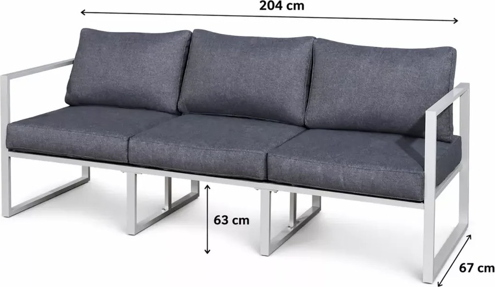 Aluminiowa sofa ogrodowa Marinel z poduszkami na oparciu i siedzisku w kolorze szarym
