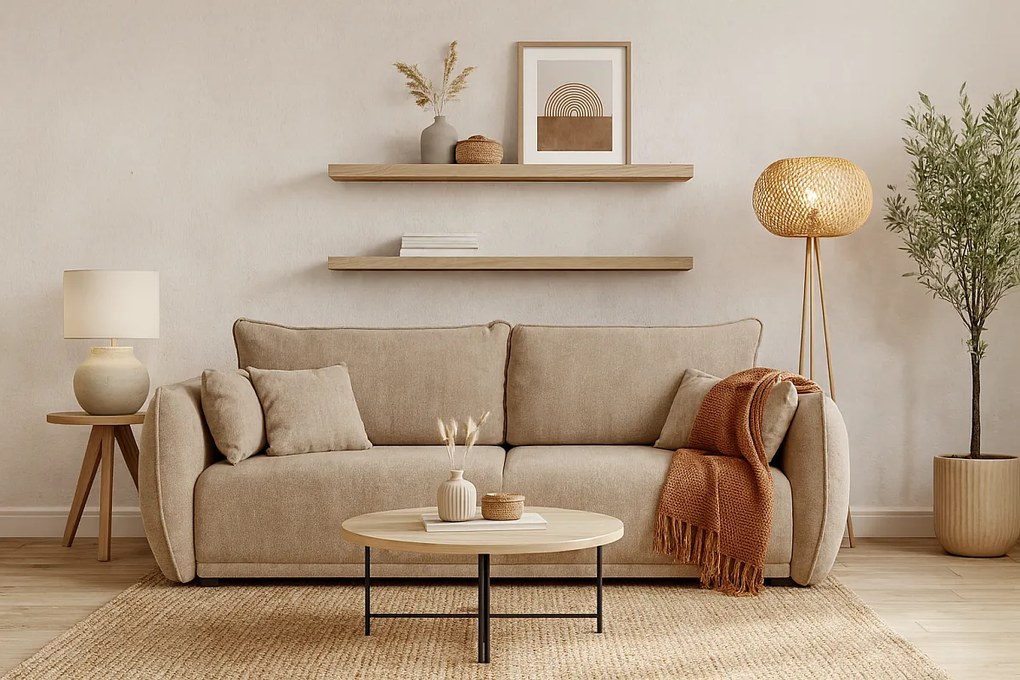 Nowoczesna sofa Loren z funkcją spania 238x102x91 cm – beżowa Raven 30