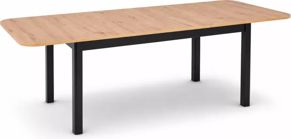 Elegancki rozkładany stół Drimeno 160-228x90 blat z płyty laminowanej w kolorze białym / dąb artisan + czarny