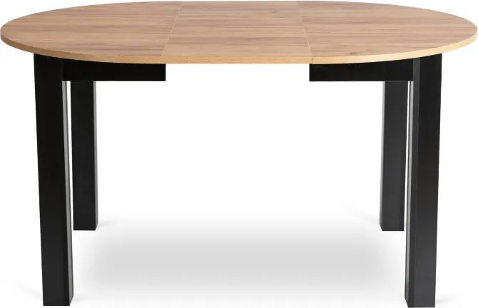Zestaw Stół Okrągły Rozkładany HARRY 102-142 cm Dąb Craft/Czarny i 4 Krzesła Tapicerowane RICK Musztardowe Nowoczesne