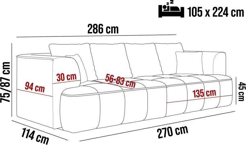 Sofa kanapa ALBIO BigSofa kanapa z elektryczną regulacją siedziska WERSAL