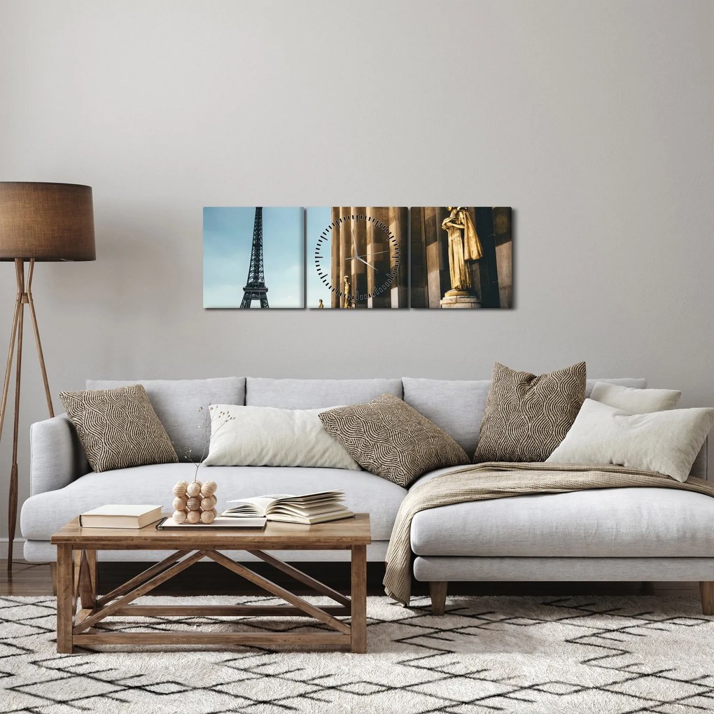 Obraz z placu Trocadero, Paryż (z zegarem) (90x30 cm)