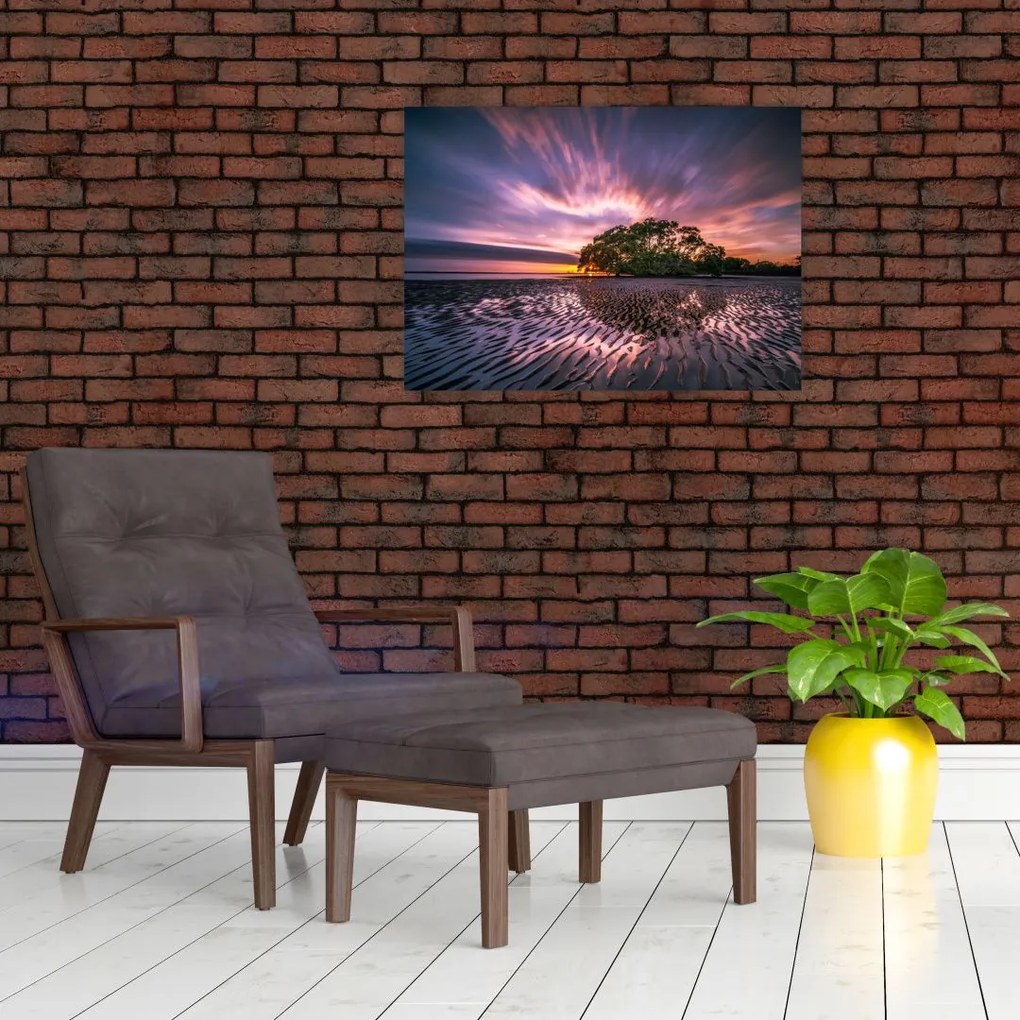 Obraz na szkle plaży o zachodzie słońca (70x50 cm)