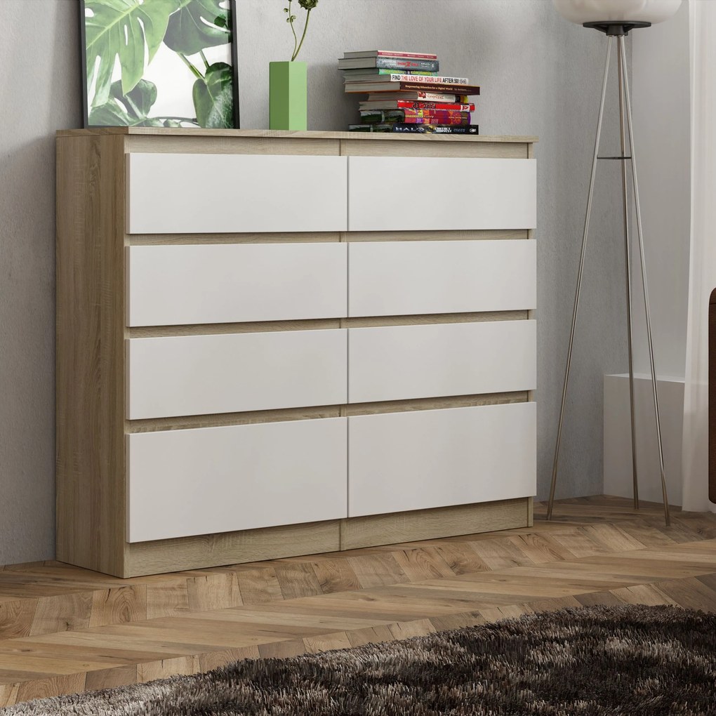 Komoda ADRIANO 120 cm do Salonu Sypialni 8 Szuflad Dąb sonoma