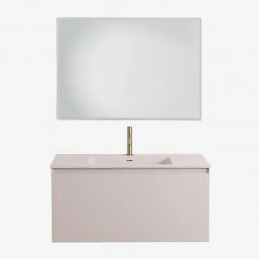 Zestaw Wiszących Mebli Łazienkowych Zintegrowany Z Umywalką Macrae Nature & Prostokątna Lampa Led I Przeciwmgielna 100x70 Cm Riben & Szczotkowane Złot