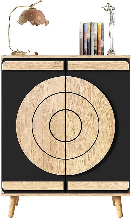 Nowoczesna szafka na buty z okrągłymi, geometrycznymi drzwiami - 76 x 37 x 98,5 cm - MDF - czarna
