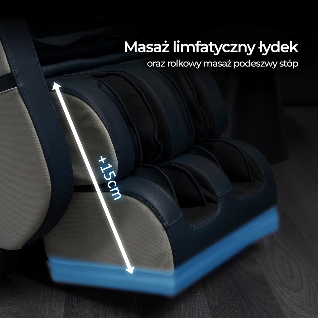 Fotel Masujący ZX ULTRA PRO MAX Wypoczynkowy Relaksacyjny Granatowy Ekoskóra Nowoczesny