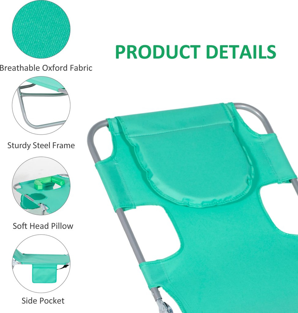 Outsunny Leżanka ogrodowa z wyściełanym otworem na twarz, leżak do masażu na zewnątrz, boczna kieszeń, tkanina, metal, Zielony