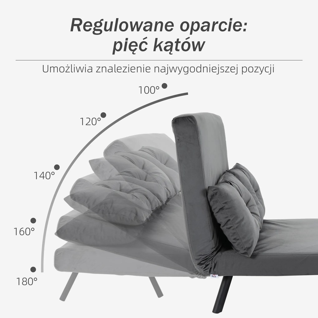 HOMCOM Sofa rozkładana 2 osobowa z Poduszkami Komfortowa i Funkcjonalna Maksymalne obciążenie 120kg 102x73x81cm Ciemnoszara | Aosom PL