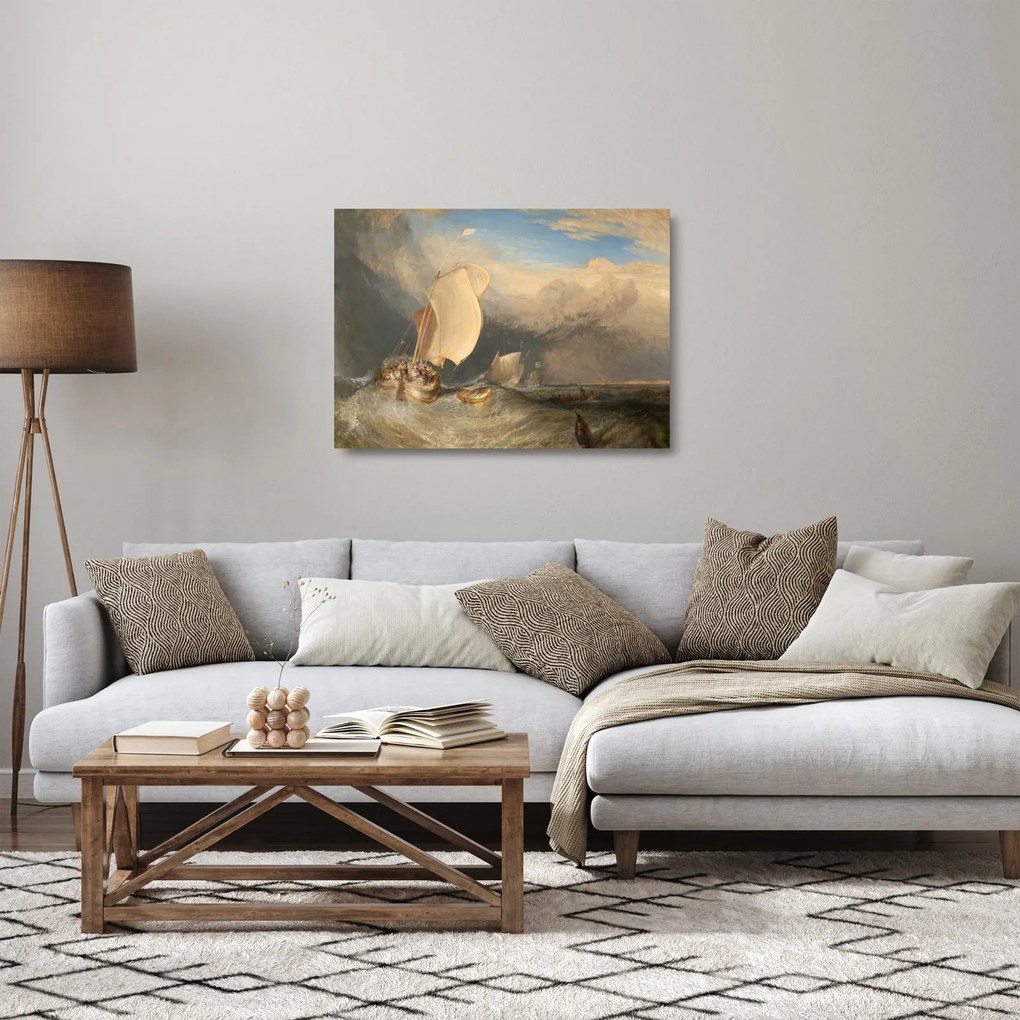 Obraz na szkle - William Turner, Fishing Boats with Hucksters Bargaining for Fish, reprodukcje (70x50 cm)