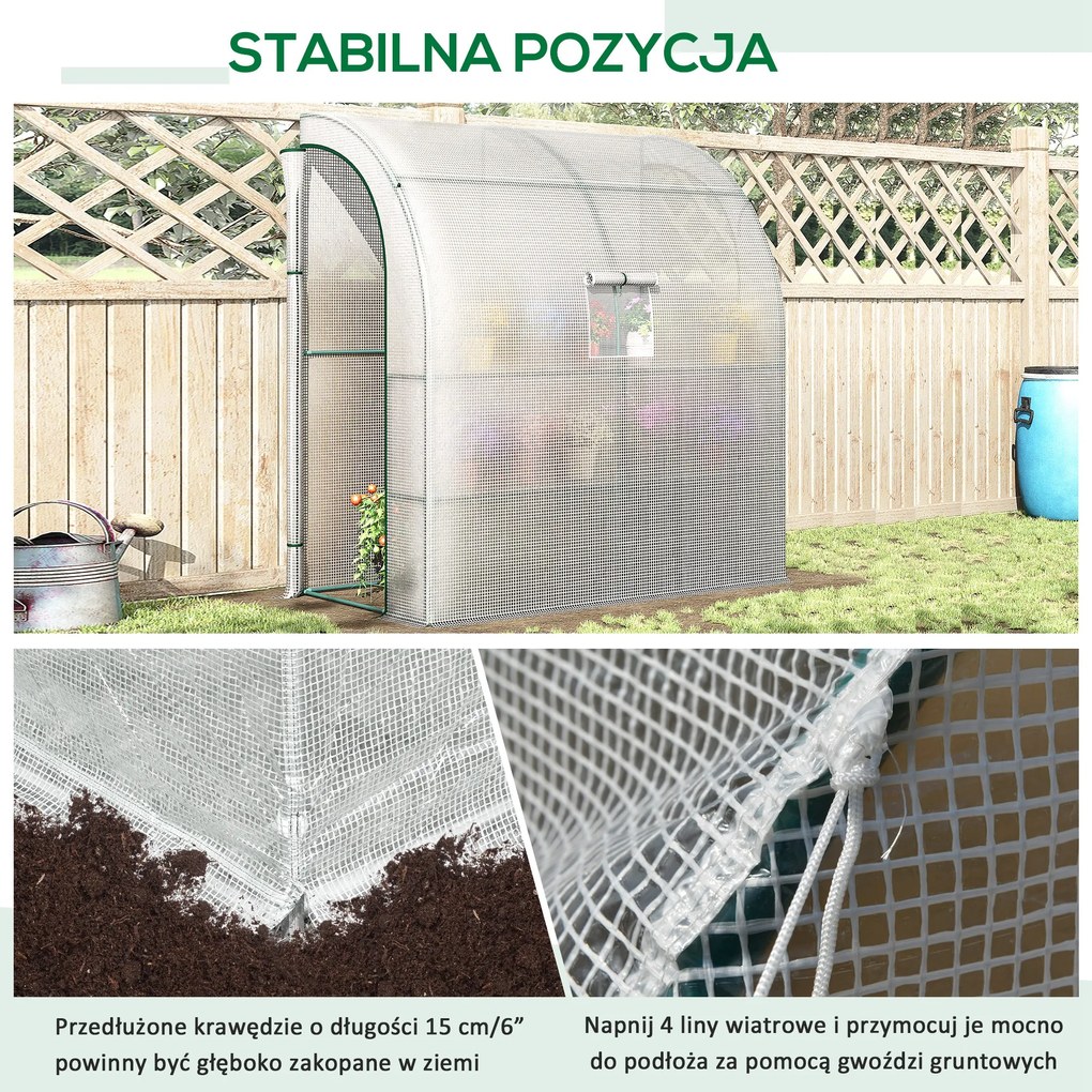 Outsunny szklarnia foliowa, szklarnia z 2 drzwiami, uprawa roślin, ochrona UV, biała