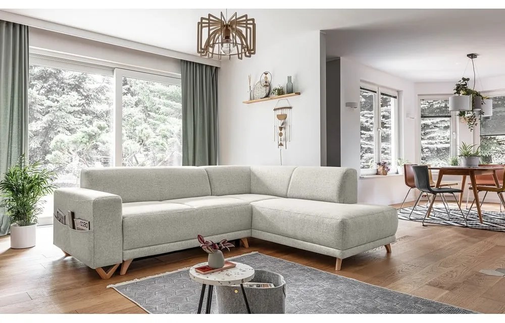 Beżowy rozkładany/ze schowkiem narożnik (prawostronny/w kształcie litery L) Classy Sophie – Miuform
