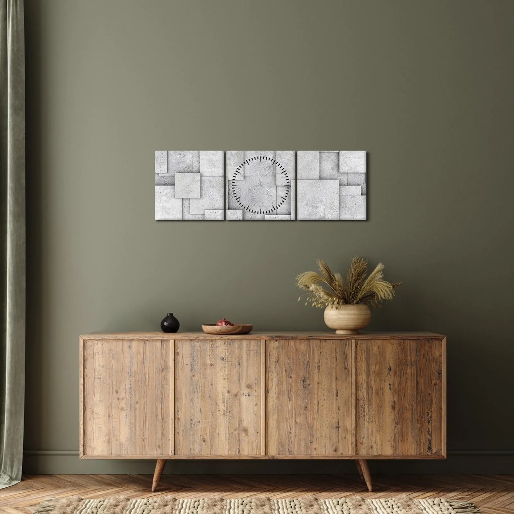 Obraz - Abstrakcja płytek betonowych (z zegarem) (90x30 cm)