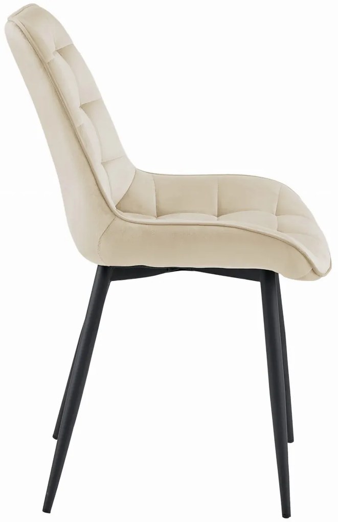 Beżowe krzesło do kuchni BERA aksamitne z czarnymi nogami