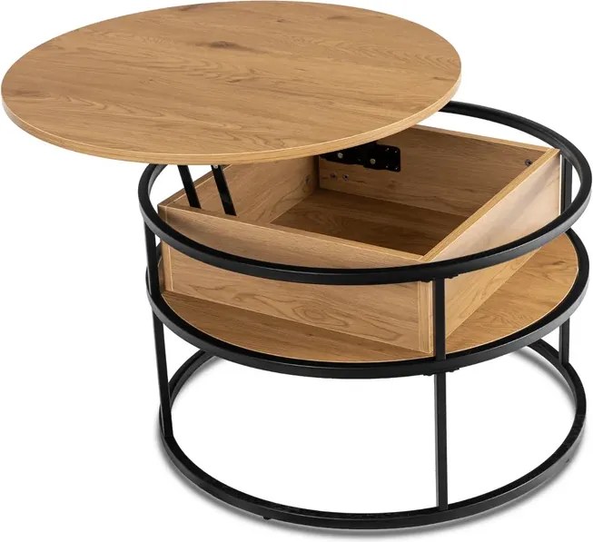 Stolik Kawowy ASTUR 80 cm z Podnoszonym Blatem Dąb/Czarny Loft