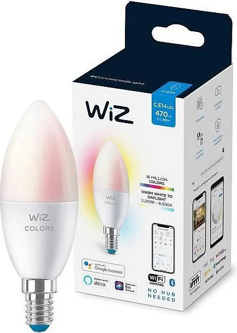 Inteligentna żarówka LED WiZ E14 4,9W 470 lm RGBWW ściemnialna WiFi Bluetooth kompatybilna z Alexa Google Siri