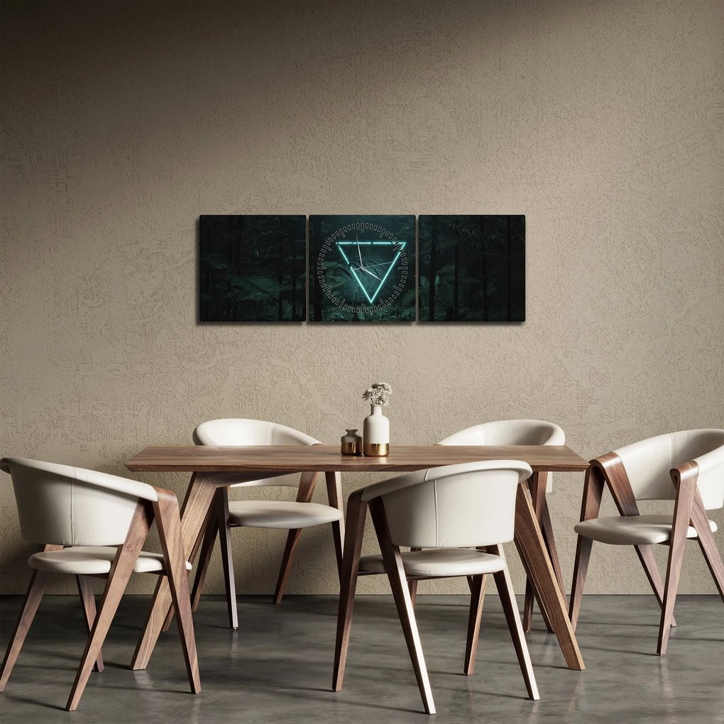 Obraz - Neonowy trójkąt w dżungli (z zegarem) (90x30 cm)