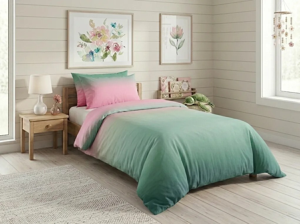 PrzytulneMieszkanie.pl PrzytulneMieszkanie.pl Bawełniana pościel OMBRE zielono-różowa Rozmiar pościeli: 2 szt 70 x 90 cm | 200 x 220 cm