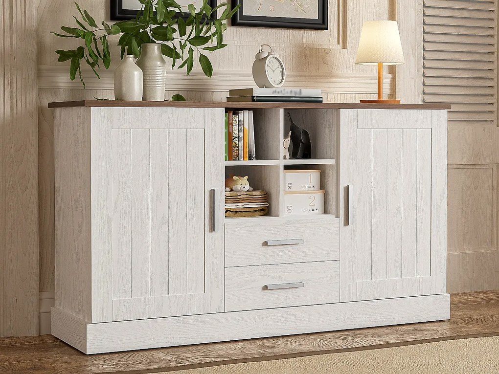 Bufet klasyczny - z 2 drzwiami, 2 szufladami, 4 przegrodami - Biały