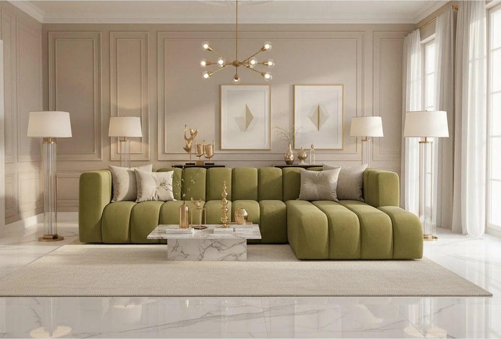 Narożnik w kształcie L GRAND 318 cm, tkanina Salvador, Oliwkowy, Prawy