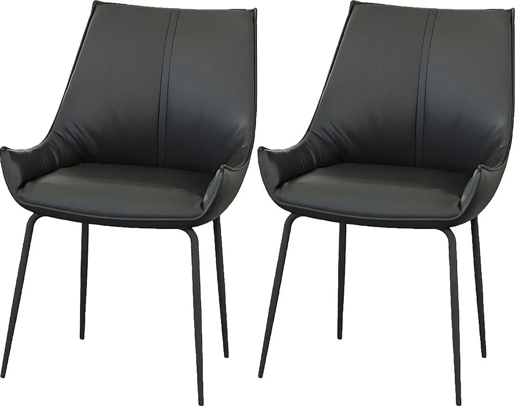 Krzesła do jadalni komplet 2 szt. - skóra - czarny - PERKO