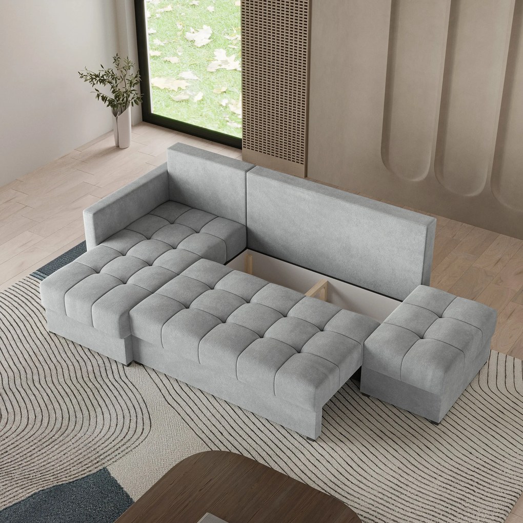 Masseno Narożnik LUMARI z funkcją spania i pojemnikiem na pościel Narozniki L, Rozkładana sofa - Jasnoszary, PAROS 05