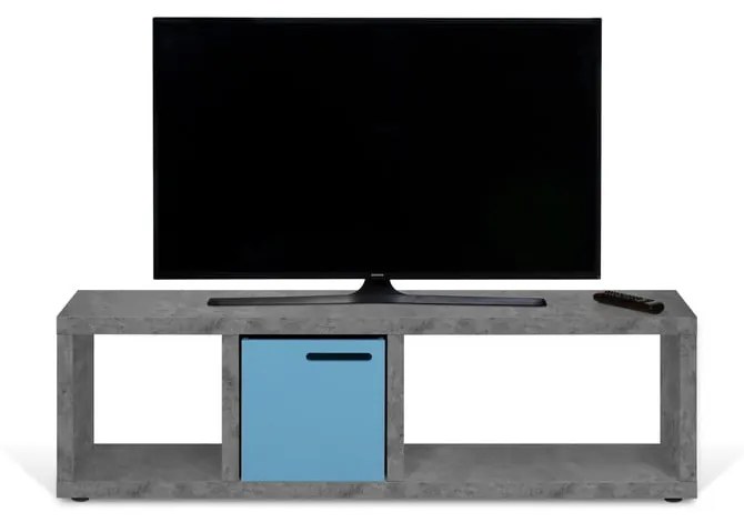 Szara szafka pod TV w dekorze betonu 150x45 cm Berlin – TemaHome