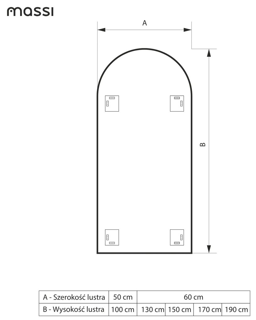 Lustro półowalne bez ramy oszlifowane obracalne z podświetleniem ARCH LED | Różne rozmiary | Różne kolory szkła : Kolor tafli szkła - Grafit, Rozmiar - 60 x 130 cm