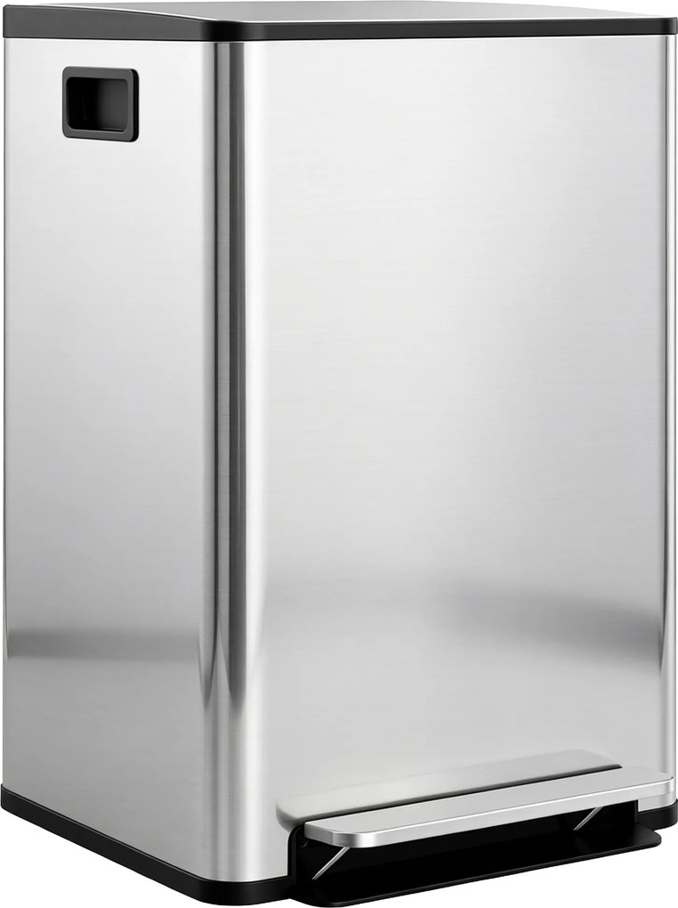 HOMCOM Kosz na śmieci z 2x30 l komorami, pokrywa Soft-Close, odporny na odciski, stal nierdzewna, srebrny | Aosom PL