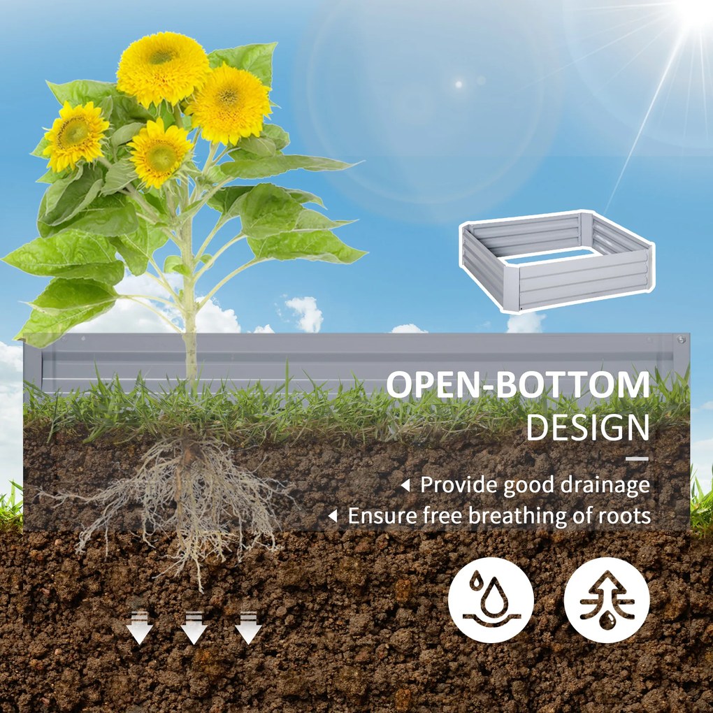 Outsunny Skrzynki na kwiaty 2 sztuki Stalowa rama Otwarte dno Szary 100x100x30cm Dekoracja ogrodu | Aosom PL