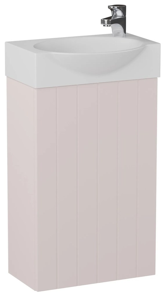 Mała szafka łazienkowa wisząca pastelowy róż lamelowe fronty 39 x 22 cm z umywalką z otworem CUSCO