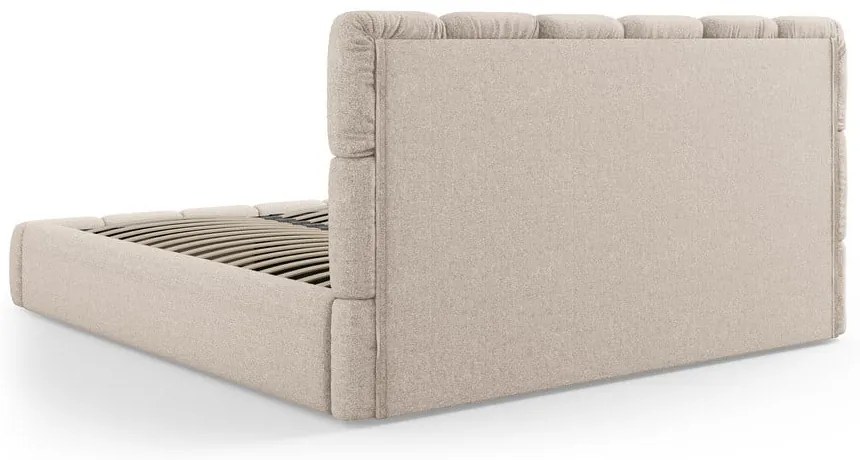 Beżowe tapicerowane łóżko dwuosobowe ze schowkiem ze stelażem 140x200 cm Bellis – Micadoni Home