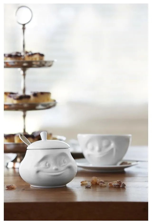 Biała uśmiechnięta cukierniczka z porcelany 58products