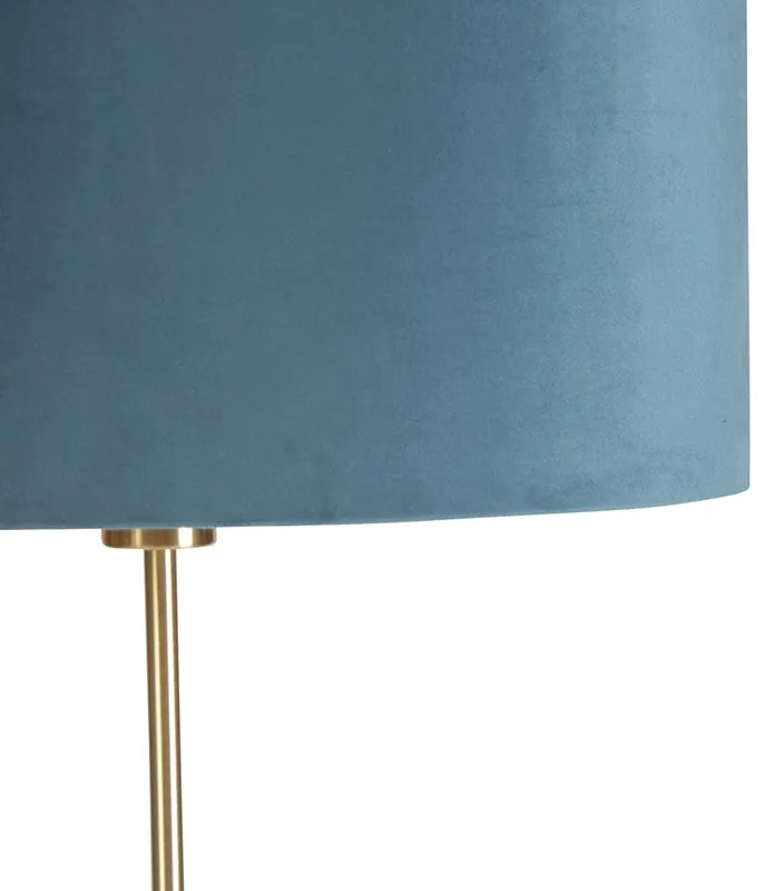 Lampa stojąca złota/mosiężna z niebieskim aksamitnym abażurem 40/40 cm - Parte klasyczny/Antyczny Oswietlenie wewnetrzne