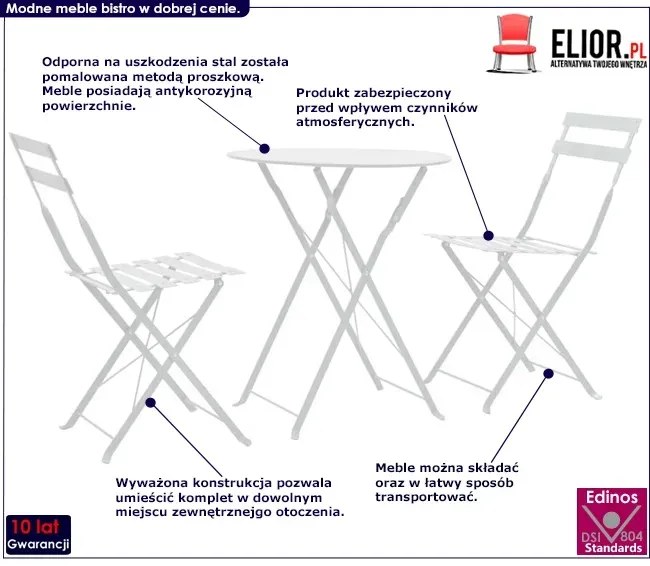 Zestaw białych metalowych mebli ogrodowych F2-R48