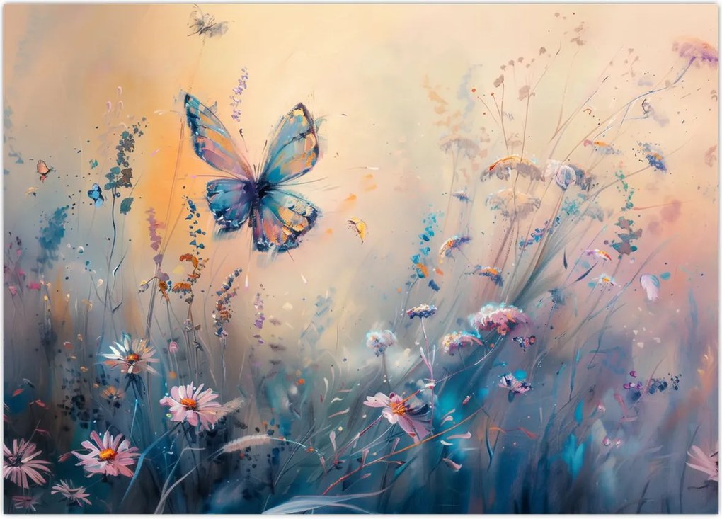 Obraz - Łąka z motylem II (70x50 cm)