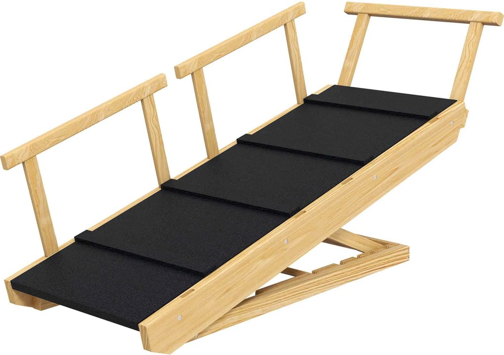 PawHut Rampa dla psów, regulowana wysokość, składana, poręcze, dla psów do 40kg, ramka z drewna, 85 x 40 x 78,5 cm, Czarny