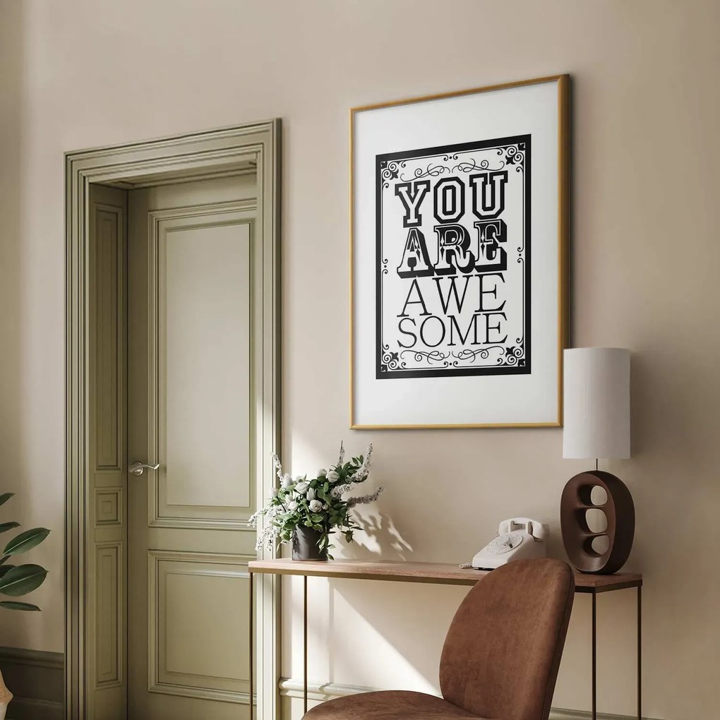 Plakat You are awesome 29,7x42 cm z ramą złotą z marginesem ARTGEIST B