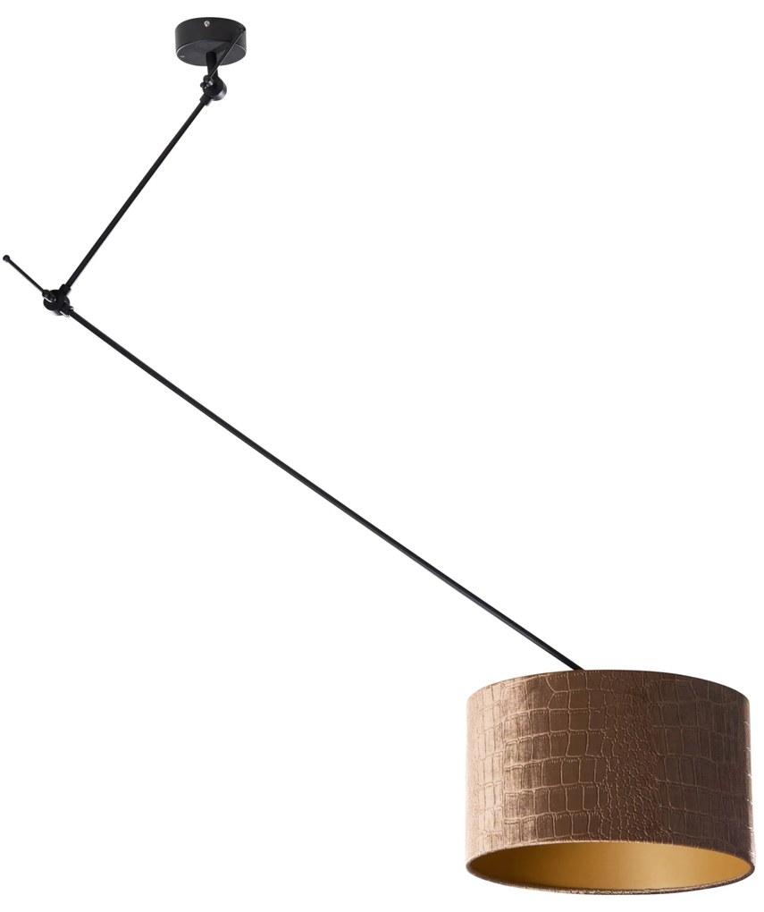 Lampa wisząca czarna z aksamitnym abażurem o wzorze krokodylej skóry 35 cm - Blitz klasyczny/Antyczny Oswietlenie wewnetrzne
