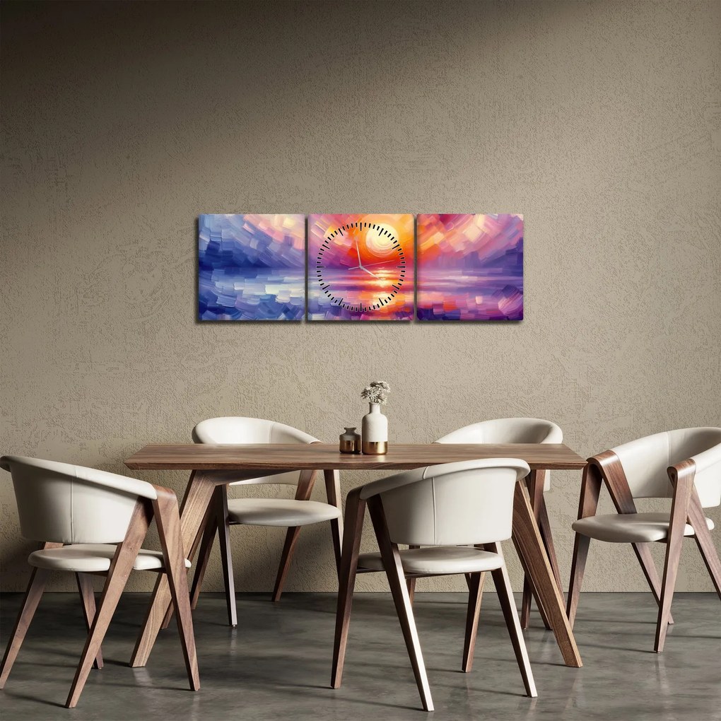 Obraz - Kolorowy artystyczny zachód słońca (z zegarem) (90x30 cm)