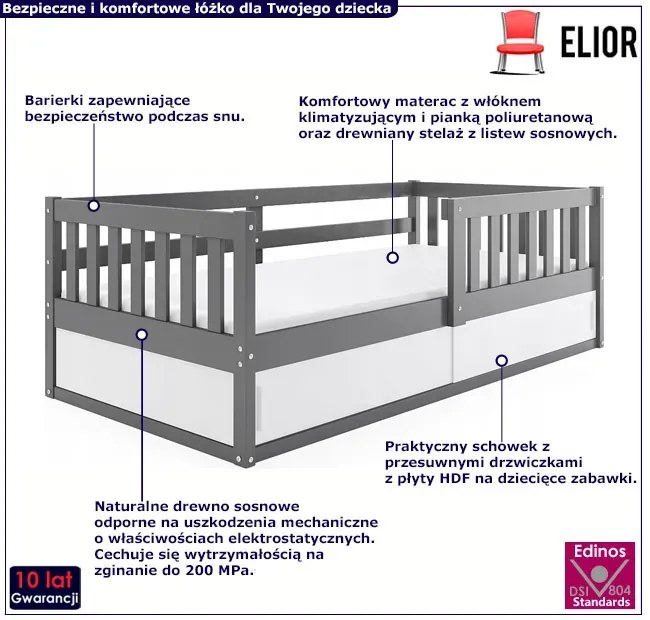 Grafitowe łóżko dla dziecka ze schowkiem S2-L64