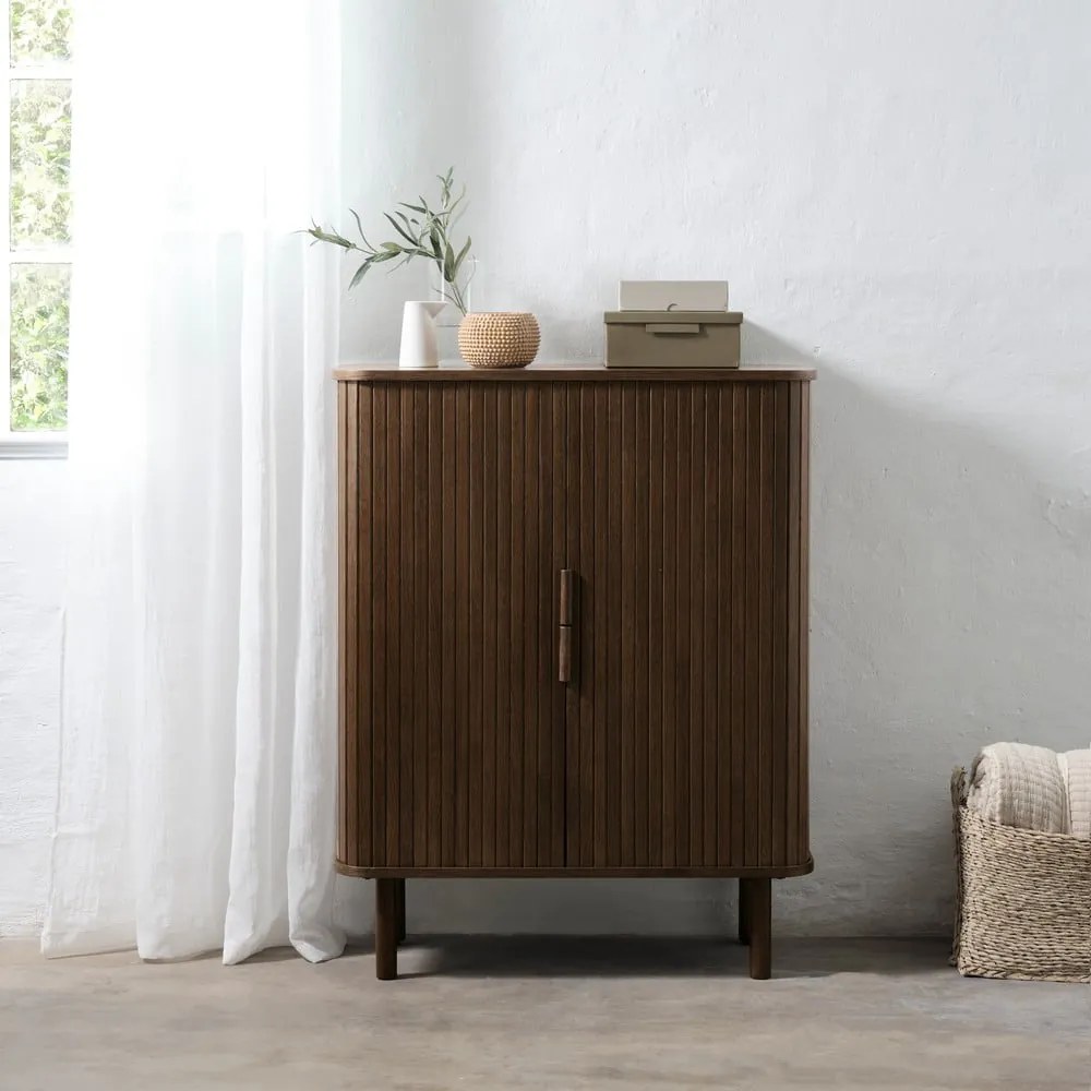 Brązowa szafka w dekorze dębu z drzwiami przesuwnymi 113x90 cm Cavo – Unique Furniture