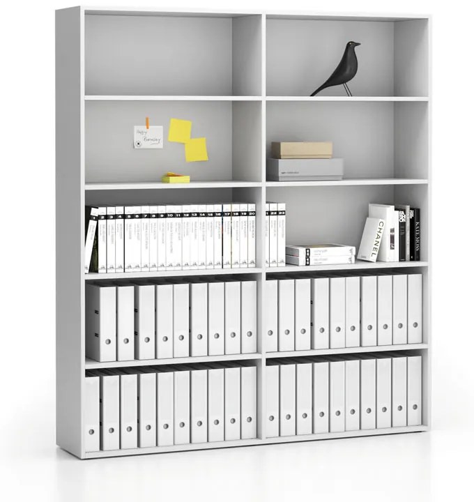 Regał biurowy podwójny wysoki SEGMENT, 8 półek, 1660 x 350 x 1880, biały