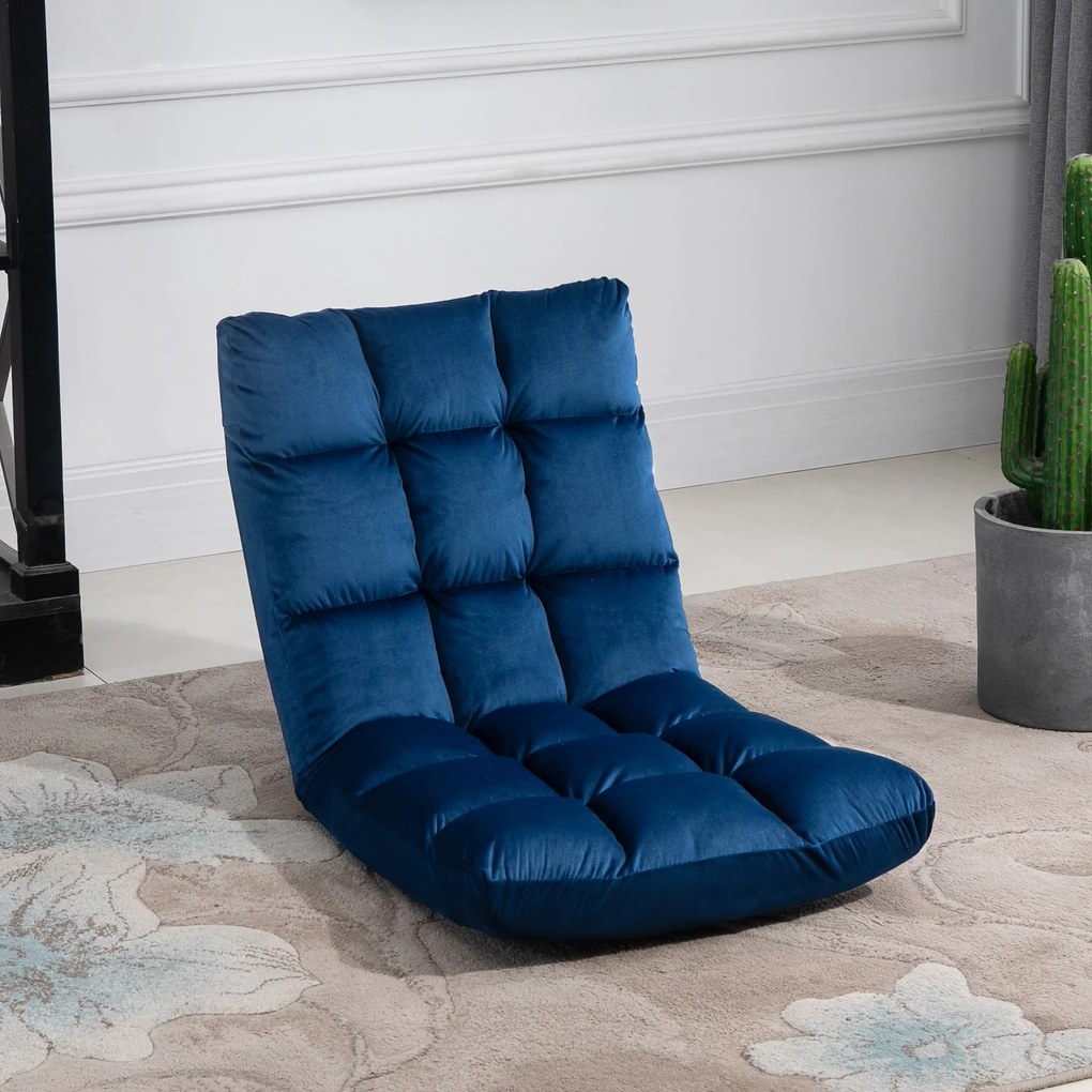 HOMCOM Sofa podłogowa z materacem Niebieska Regulowane oparcie Pluszowy materiał dla gości 55x71x53,5 cm | Aosom PL