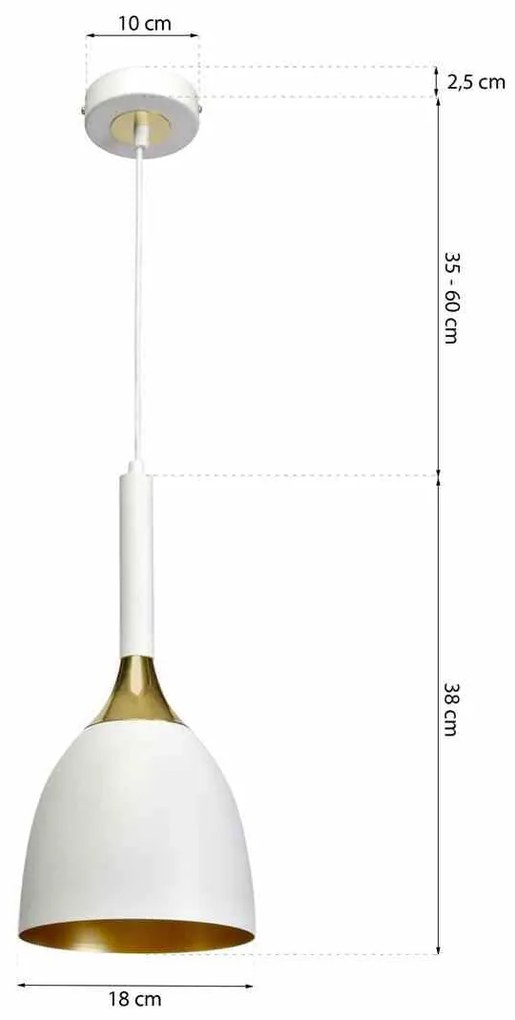 Lampa wisząca, pojedyncza biała/złota CLARK WHITE/GOLD 1xE27