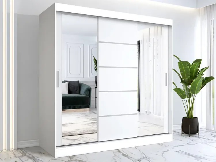 Biała szafa przesuwna z lustrem 200 cm - Ebia 6X