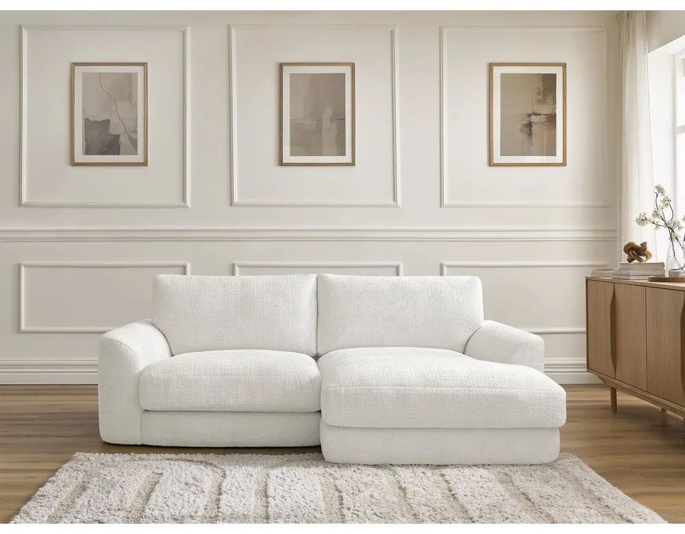 Biały narożnik z tkaniny szenilowej (prawostronny/z szezlongiem) Leonore – Bobochic Paris