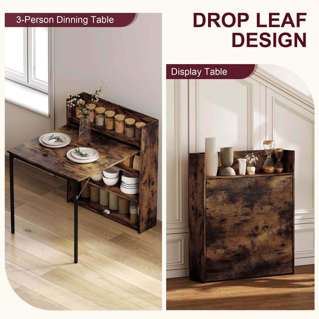 HOMCOM Składany stół z półką, design industrialny, oszczędzający miejsce, do małych pomieszczeń, 80x90x93cm, Rustikal-Braun