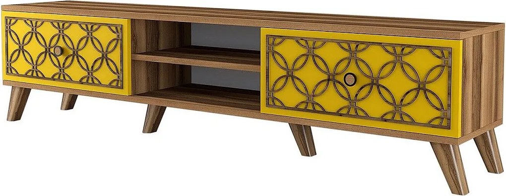 Stojak pod telewizor – 180 cm – Orzech i żółty – Płyta wiórowa pokryta melaminą